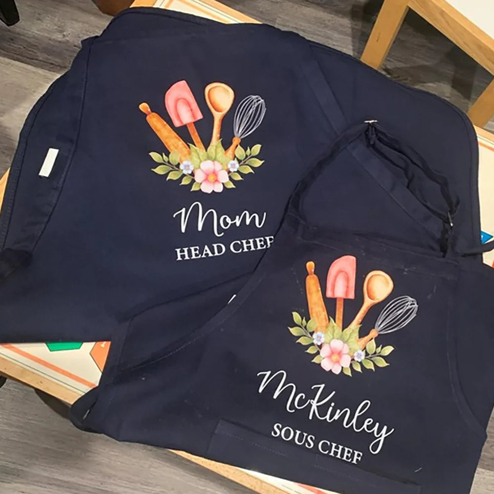 Custom Mommy and Me Matching Aprons – Mama Head Chef Set