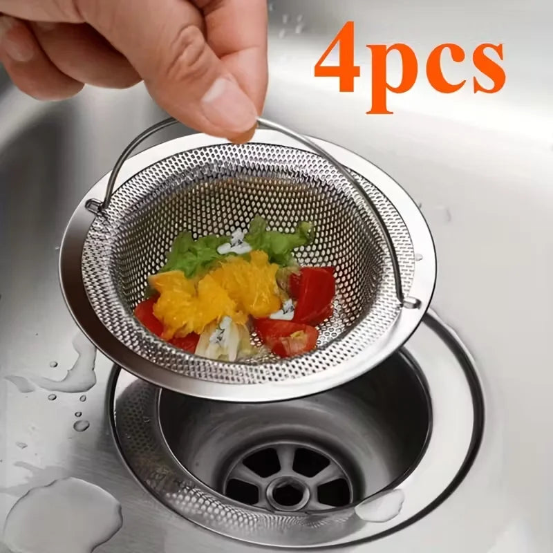 Stainless Steel Sink Strainer with Handle | 4-Inch, 1–6 Pack