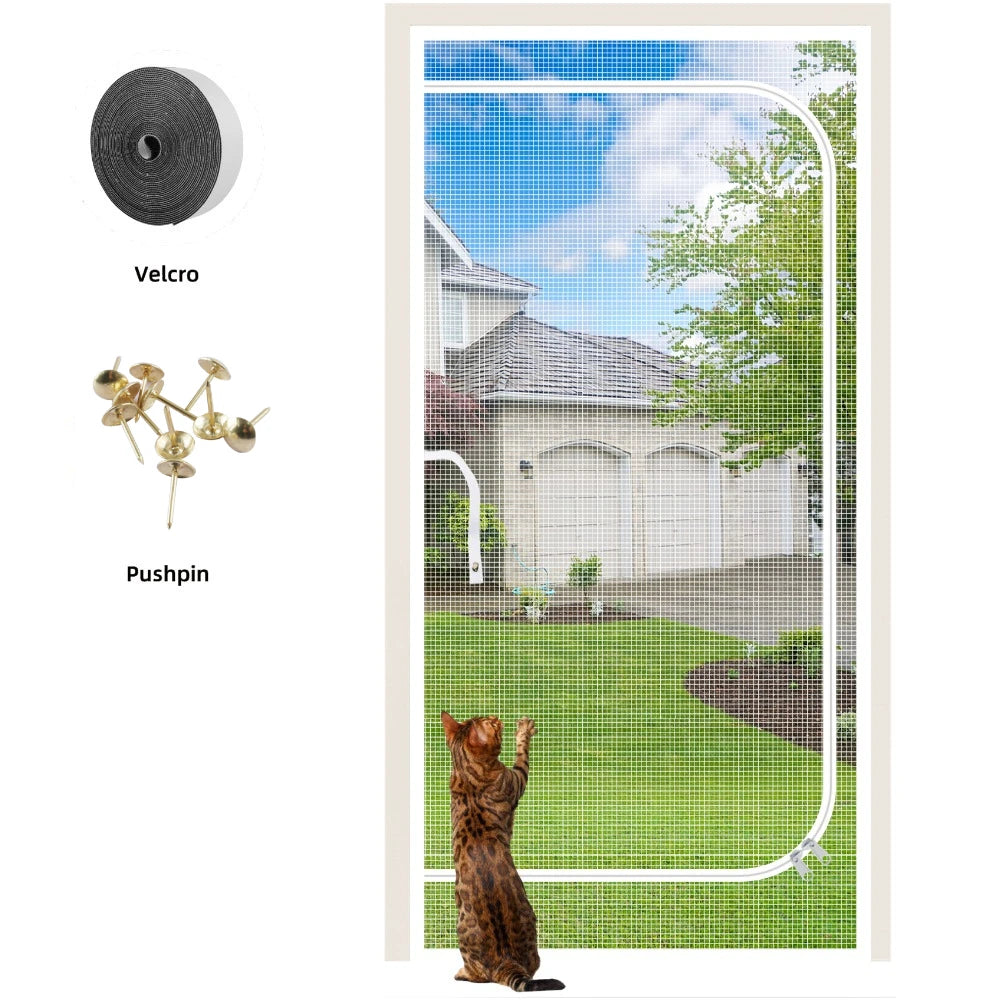 Reinforced Heavy Duty Cat Screen Door Thickened Cat Scratch Mesh to Prevent scratching D/U-shaped with Bilateral Zippers Peaceful Pleasures Health and Wellness D shape White W80cm*H200cm
