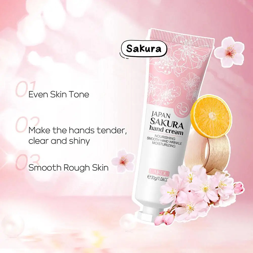5pcs Sakura/Collagen Hand Cream Hydrating Moisturizing Cherry Blossom Essential Oil Deep Repairing Smoothing Hand Care Cream Peaceful Pleasures Health and Wellness