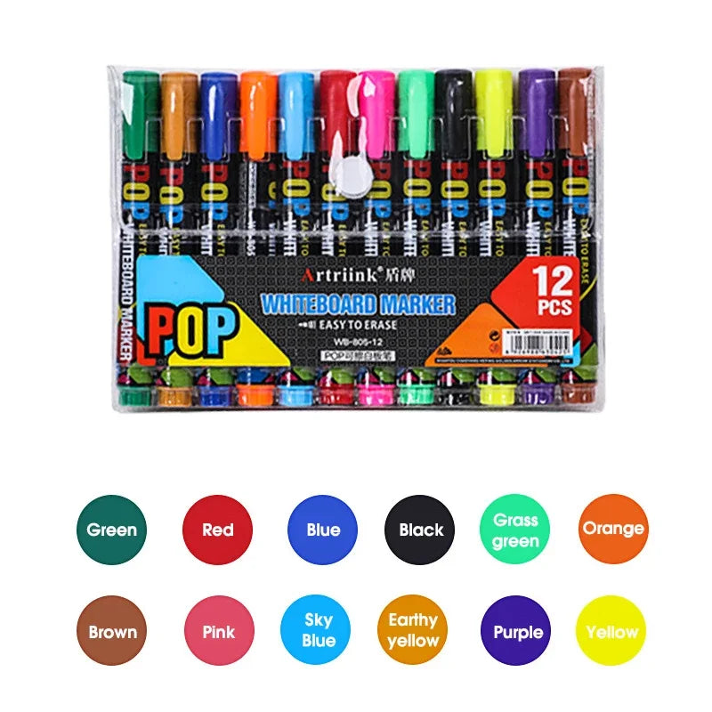 8/12 Color Erasable Whiteboard Marker Set – Refillable, Non-Toxic