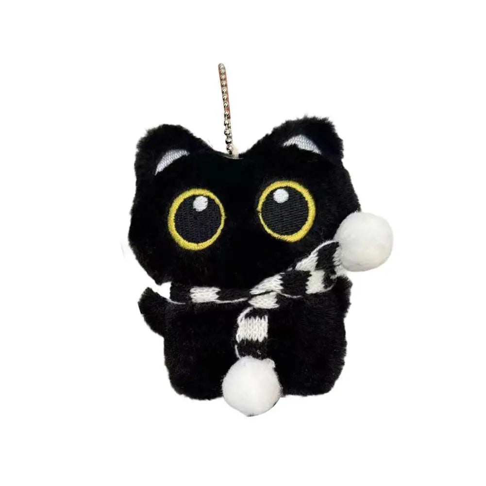 Squeaky Black Cat Keychain Cute Plush Kitten Bag Charm Squeaker Sound
