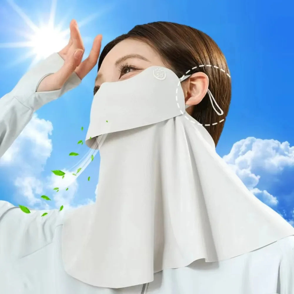 Summer Ice Silk Sun Protection Mask for Women UPF50+ Anti-UV Balaclava Scarf Outdoor Cycling Hiking 360° Face Neck Cover Peaceful Pleasures Health and Wellness