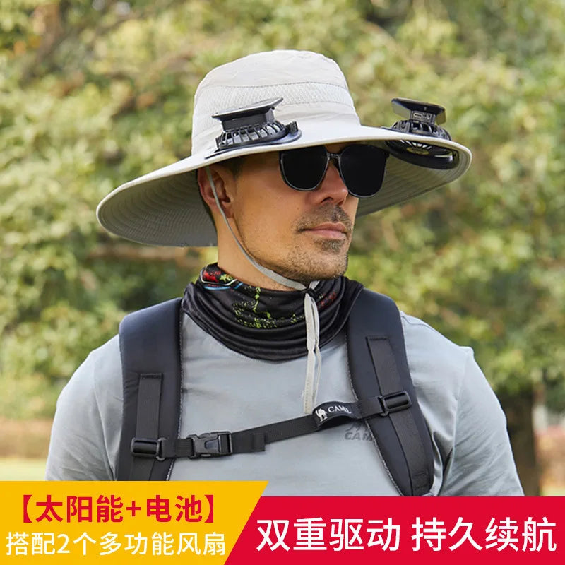 URGGU Solar Fan Hat – Wide Brim UV Protection, 2 Fans