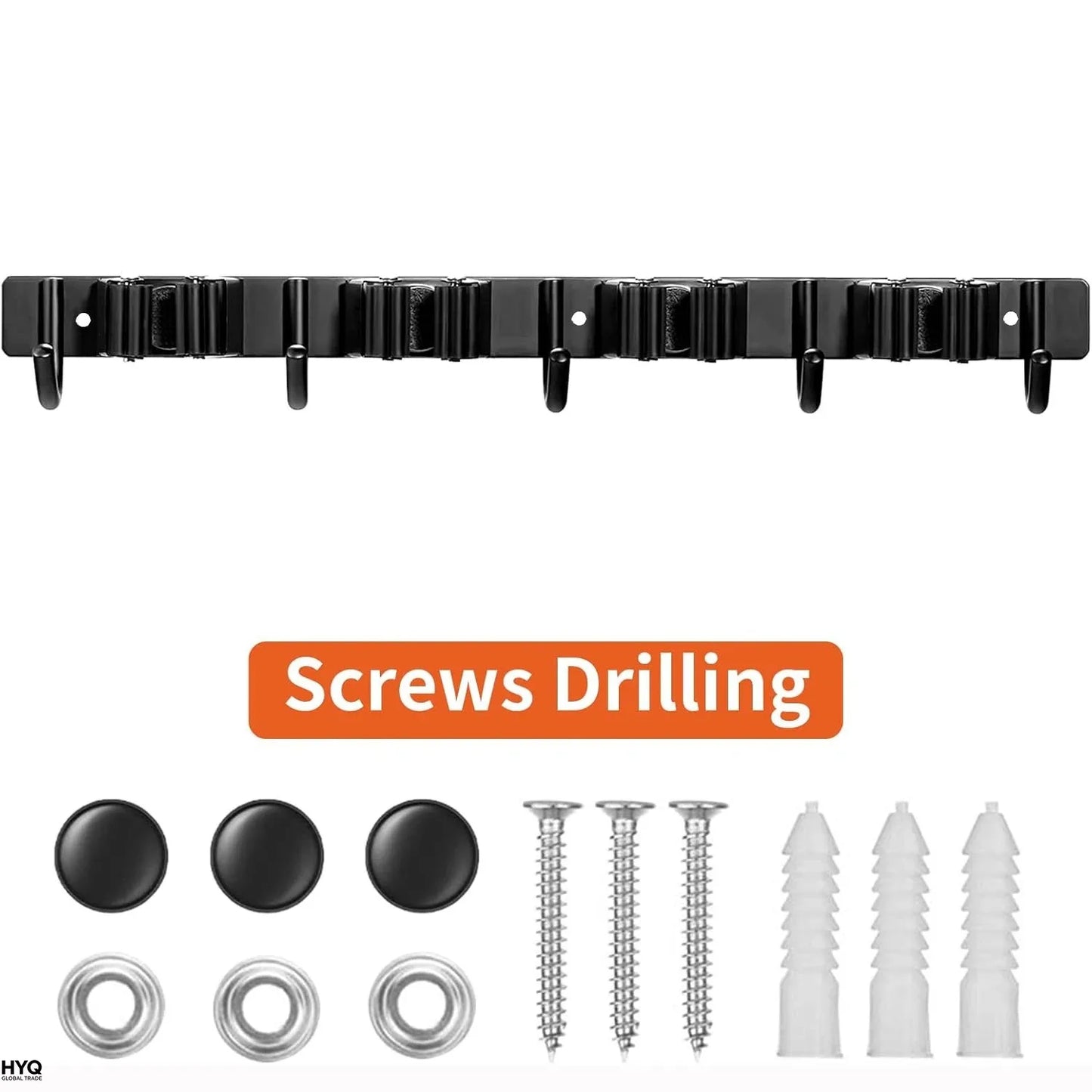 1 Heavy-duty Metal Tool Rack 4 Slots 5 Hooks Wall-mounted Garden