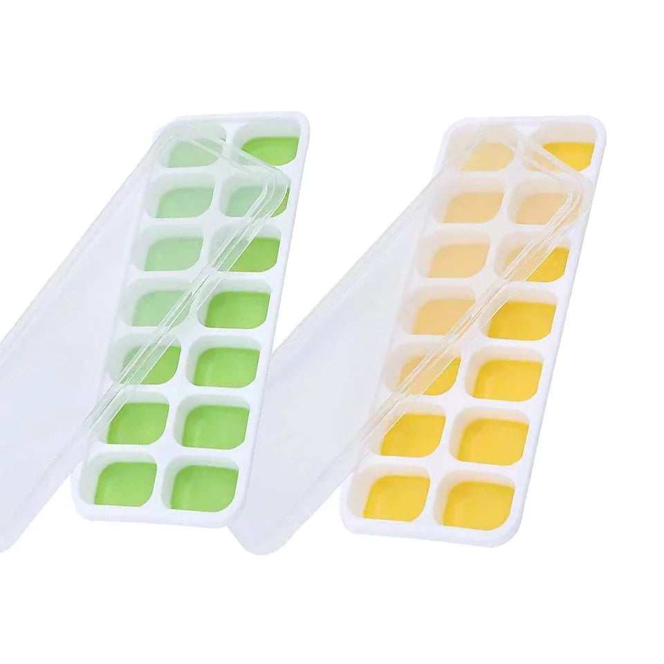 2/4pcs Ice Cube Tray Mold with Lid Silicone Square 14 Cube Easy Release Ice Cube Molds Kitchen Bar DIY Iced Cocktail Freeze Tool Peaceful Pleasures Health and Wellness Green and Yellow