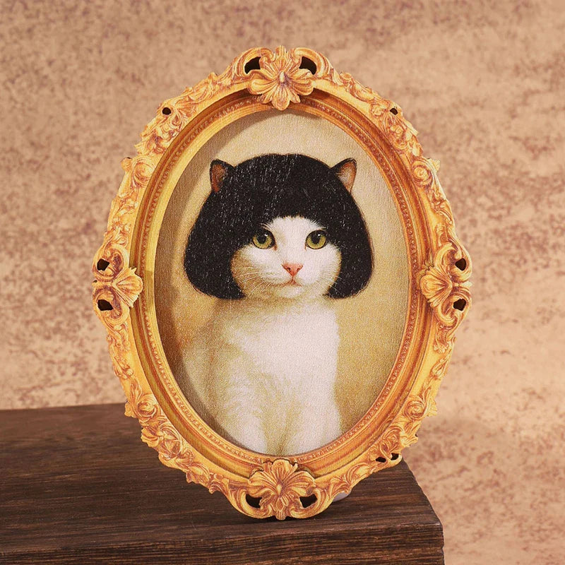 Mini Oval Retro Wooden Fridge Magnet – Funny Cat Design