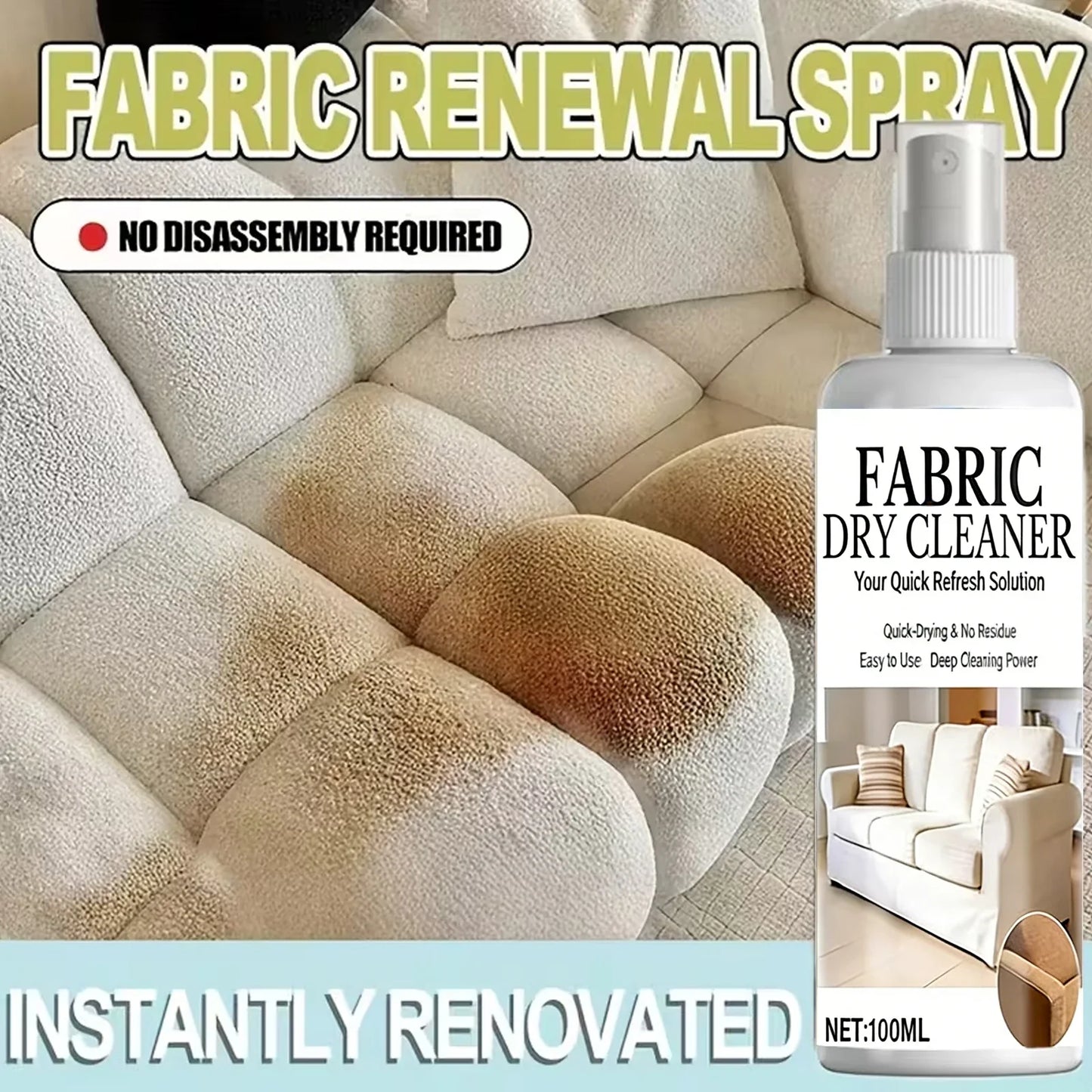 100ml Fabric Dry Cleaner Spray – Quick-Dry Stain Remover
