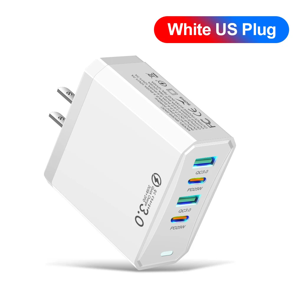 25W 4-Port USB-C Fast Charger QC3.0 – iPhone & Android Peaceful Pleasures Health and Wellness US White