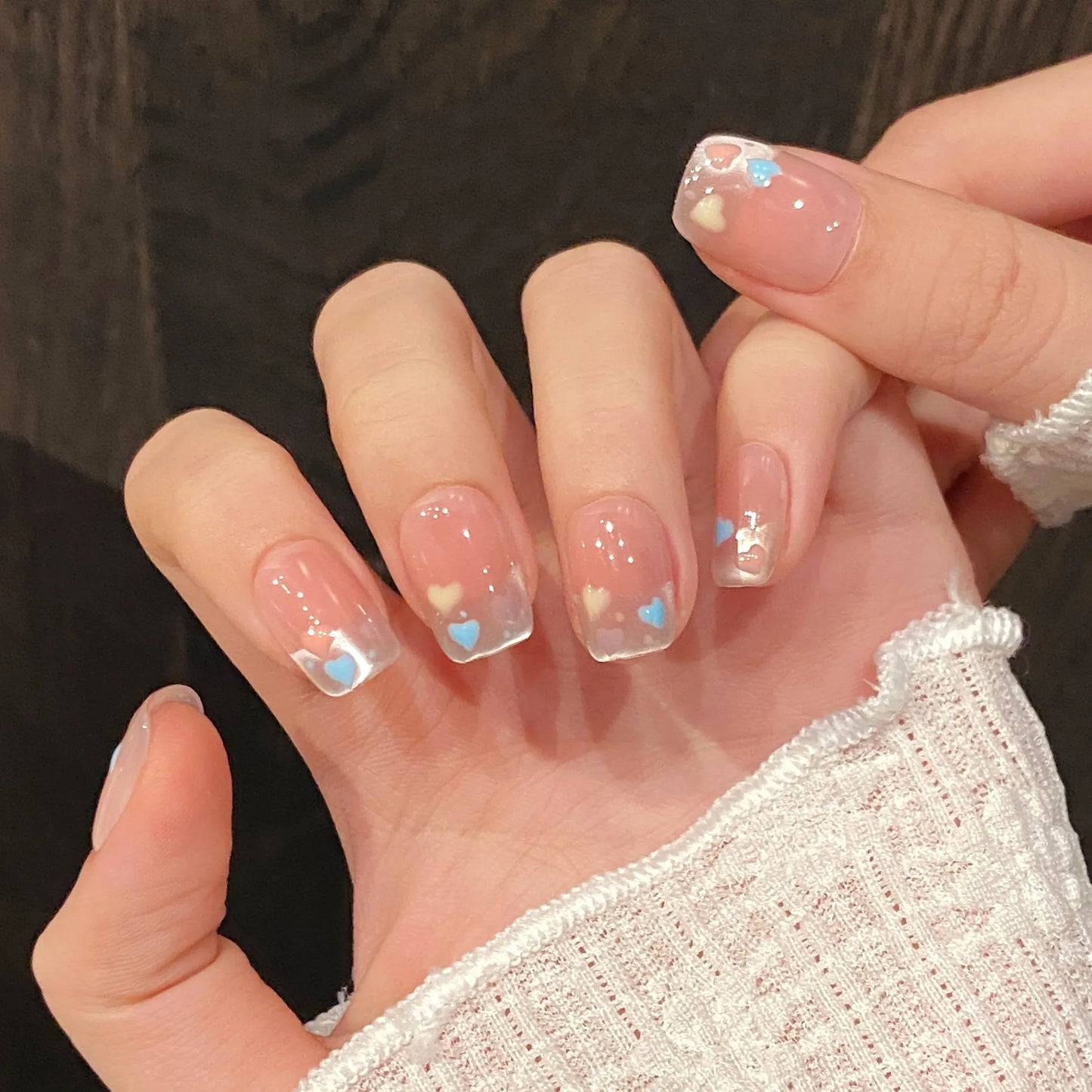 French Cat Eye Press On Nails – Heart Print Korean Style 10pcs