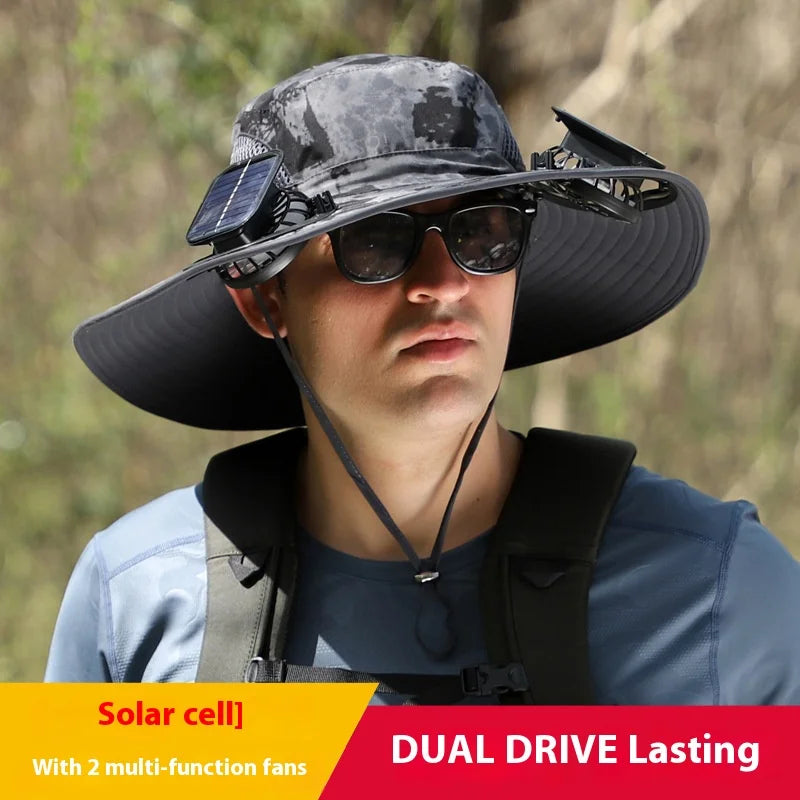 [Solar Fan Hat] Detachable Dual Fans Outdoor Solar-Powered Multifunctional Fan Hat - Adjustable Three-Speed Wind with USB Chargi Peaceful Pleasures Health and Wellness Style G Adjustable