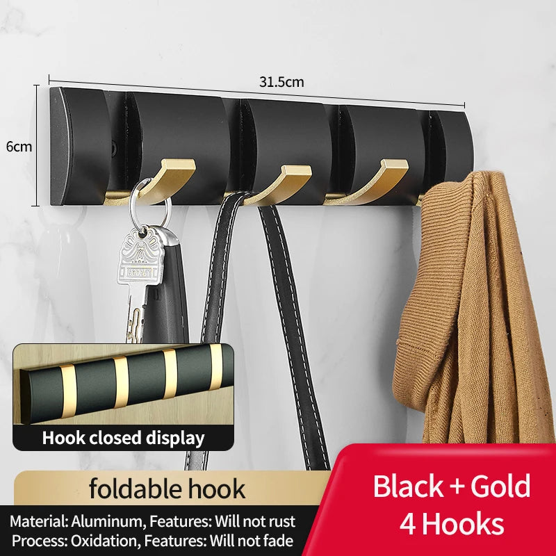 YUNJIEYA 6-Hook Folding Wall Hook Rack – Bathroom & Kitchen