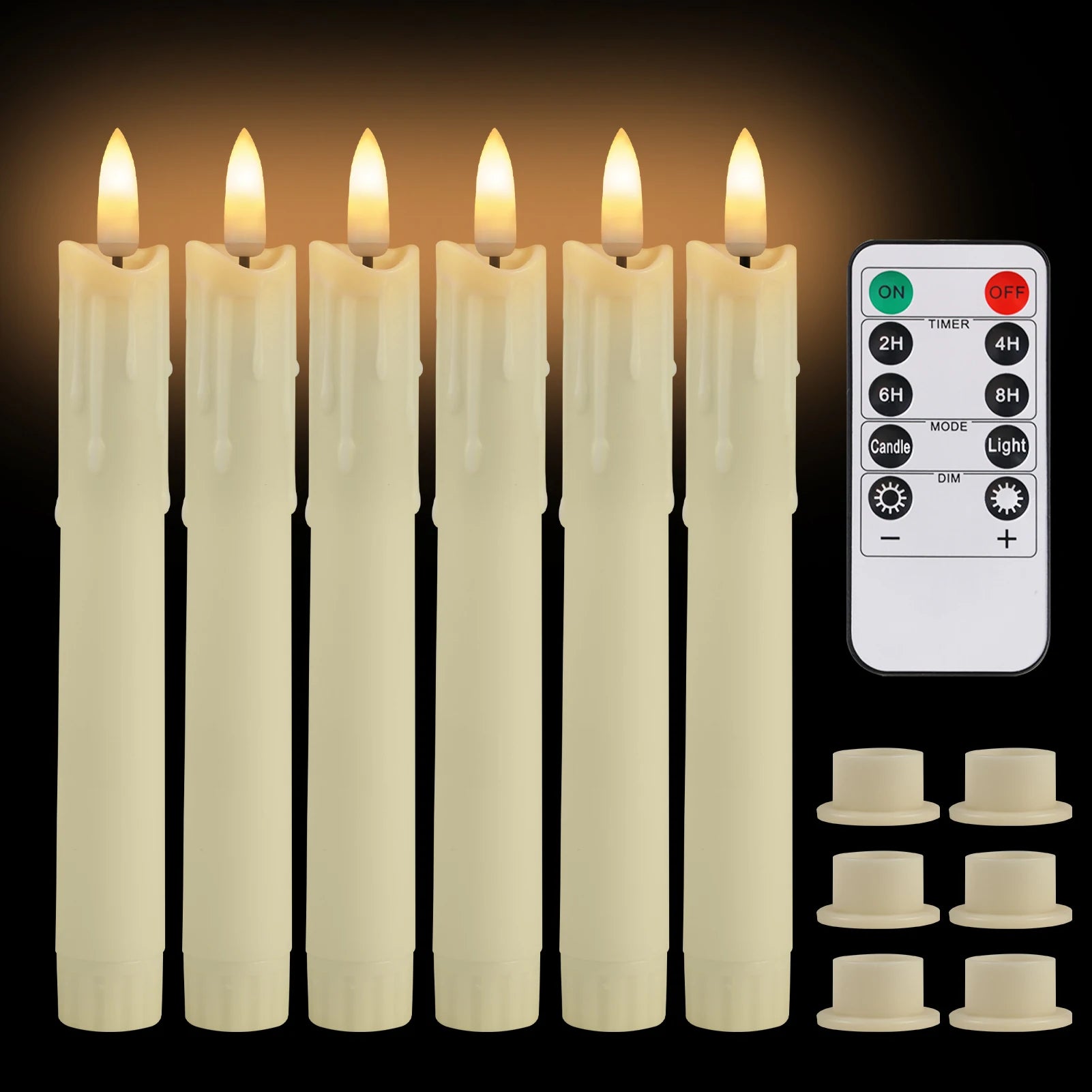 Pack of 6/12/24pc LED Flameless Flickering Taper Candles with Remote Ivory Candlesticks for Xmas Wedding Fireplace Decoration Peaceful Pleasures Health and Wellness