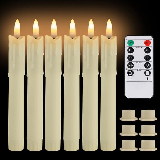 Pack of 6/12/24pc LED Flameless Flickering Taper Candles with Remote Ivory Candlesticks for Xmas Wedding Fireplace Decoration Peaceful Pleasures Health and Wellness