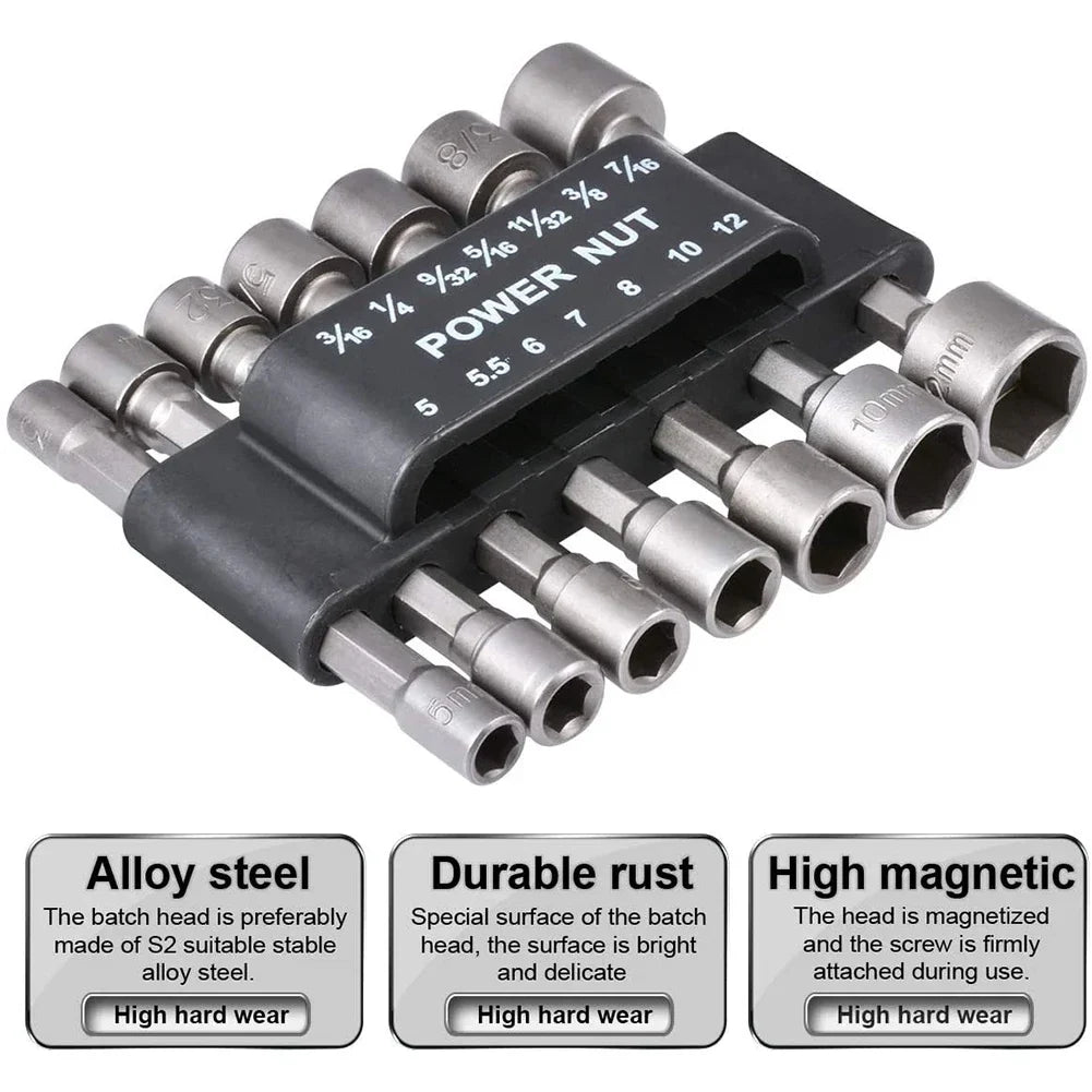 SLADE 9/14pc Hex Nut Driver Socket Bit Set 5mm–13mm CRV
