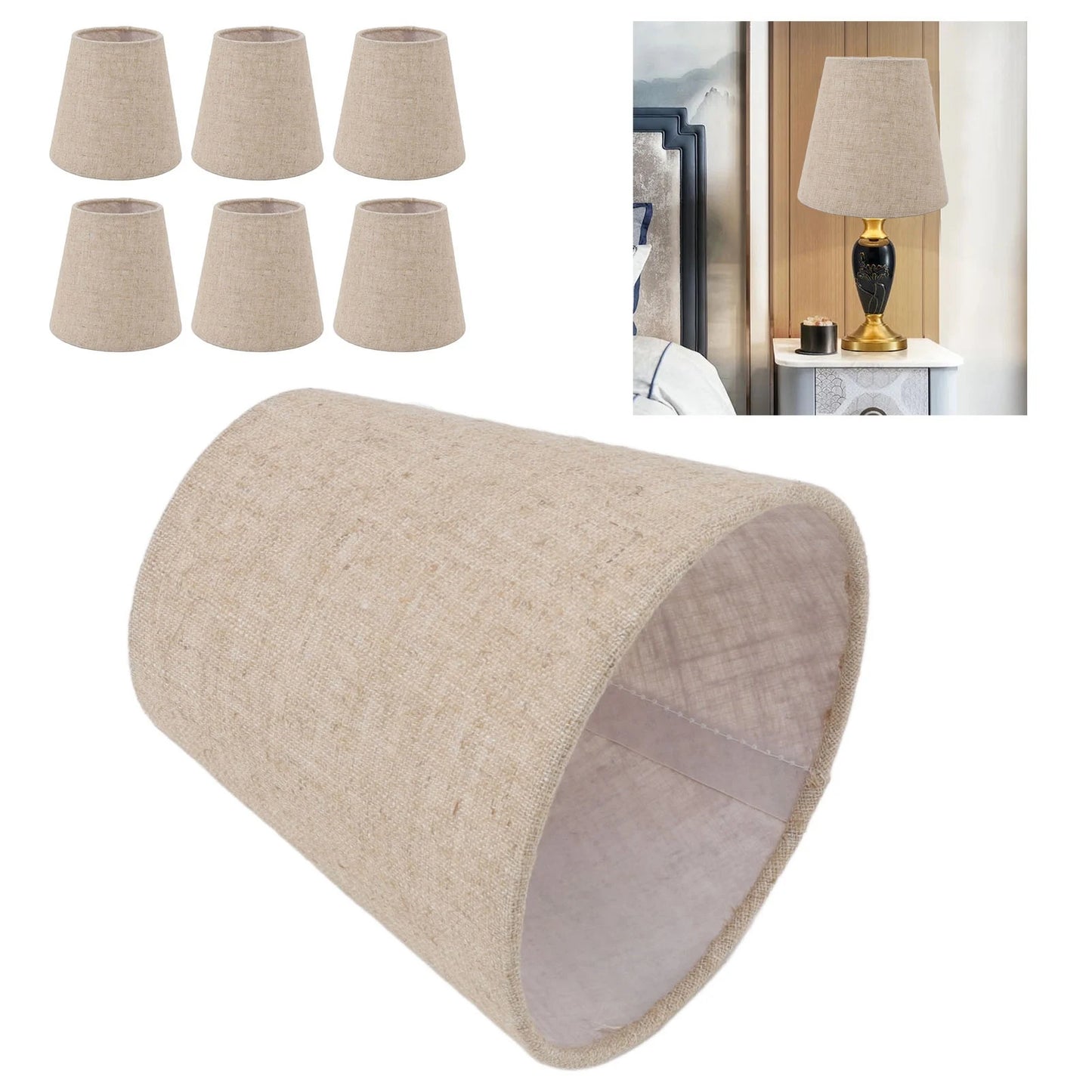 Lamp Shade Small Lamp Shade Clip On Drum Linen Fabric Lampshade for Candle Bulbs Lighting Accessories Lighting Accessories Peaceful Pleasures Health and Wellness