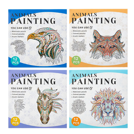 12 Page Animal Drawing Book Puzzle Watercolor Graffiti Adult Students Peaceful Pleasures Health and Wellness