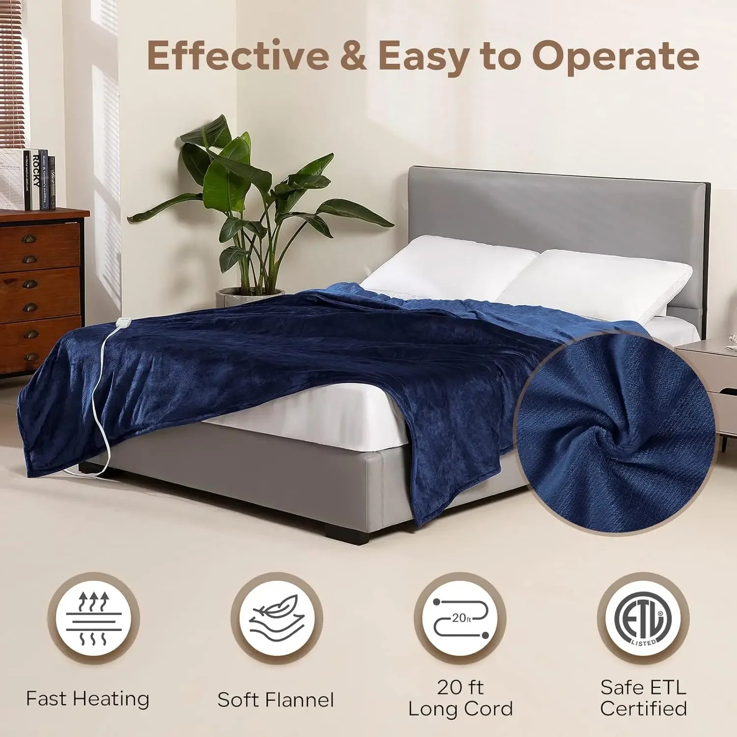 Queen Size Electric Heated Blanket with 6 Heat Settings, Auto Timer, and Soft Flannel for Home Use Peaceful Pleasures Health and Wellness