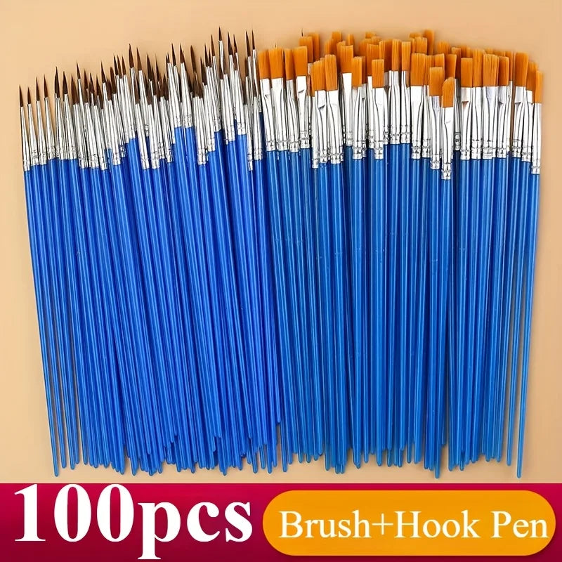 100-Piece Paint Brush Set – Acrylic, Watercolor & Oil Art