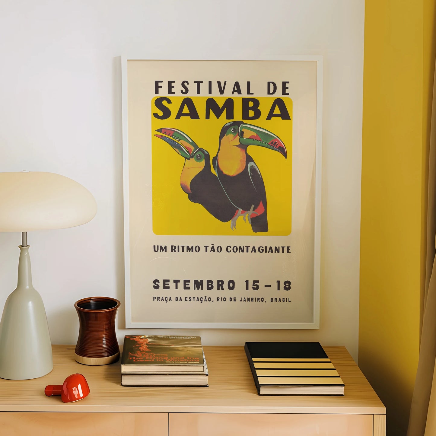 Vintage Mid Century Toucan Samba Festival Wall Art Print Canvas Painting Poster Picture For Living Room,Bedroom Home Decor Peaceful Pleasures Health and Wellness