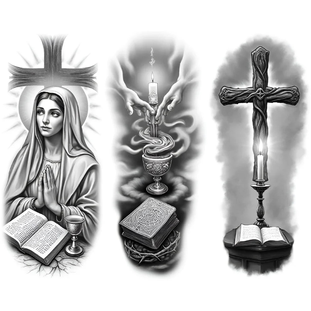 3-Pack Waterproof Temporary Tattoos – Cross & Praying Figures