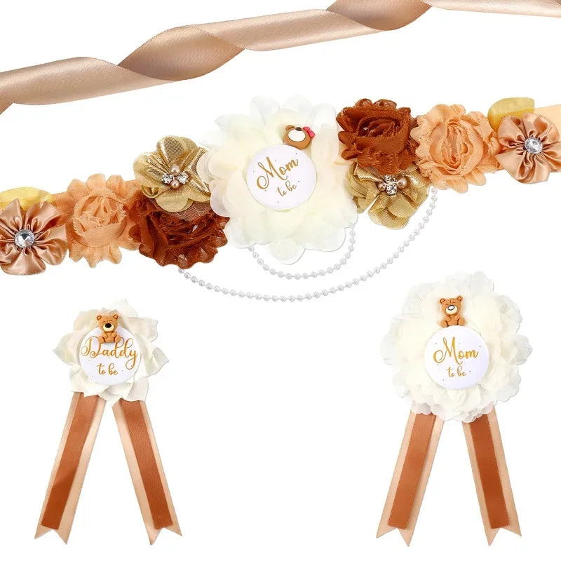 Flower Sash Set-Baby Shower Mom to Be Daddy to Be Corsage Pin- Belt for Maternity Dress Photo Props حزام Пояс Cinturón Ceinture Peaceful Pleasures Health and Wellness colors 19