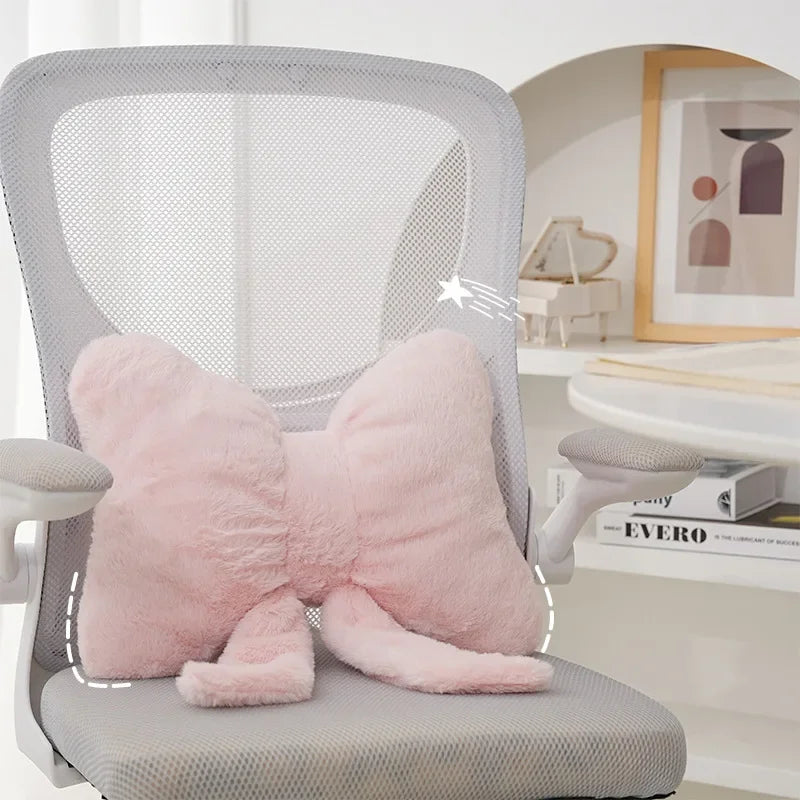 Pink Bow Faux Rabbit Fur Throw Pillow | Decorative Cushion Decorative Throw Pillow Peaceful Pleasures Health and Wellness