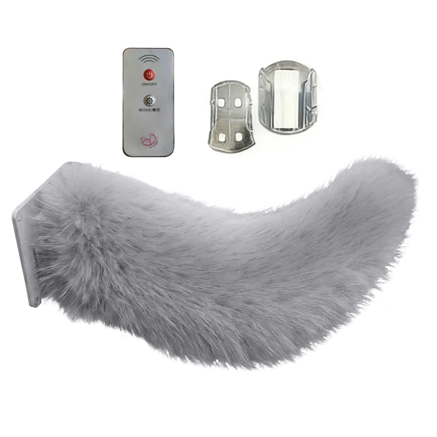 Electric Fluffy Tail For Car Decoration Sound/Remote Control Dynamic Plush Animal Tail With Buckle USB Rechargeable Accessory Peaceful Pleasures Health and Wellness Grey