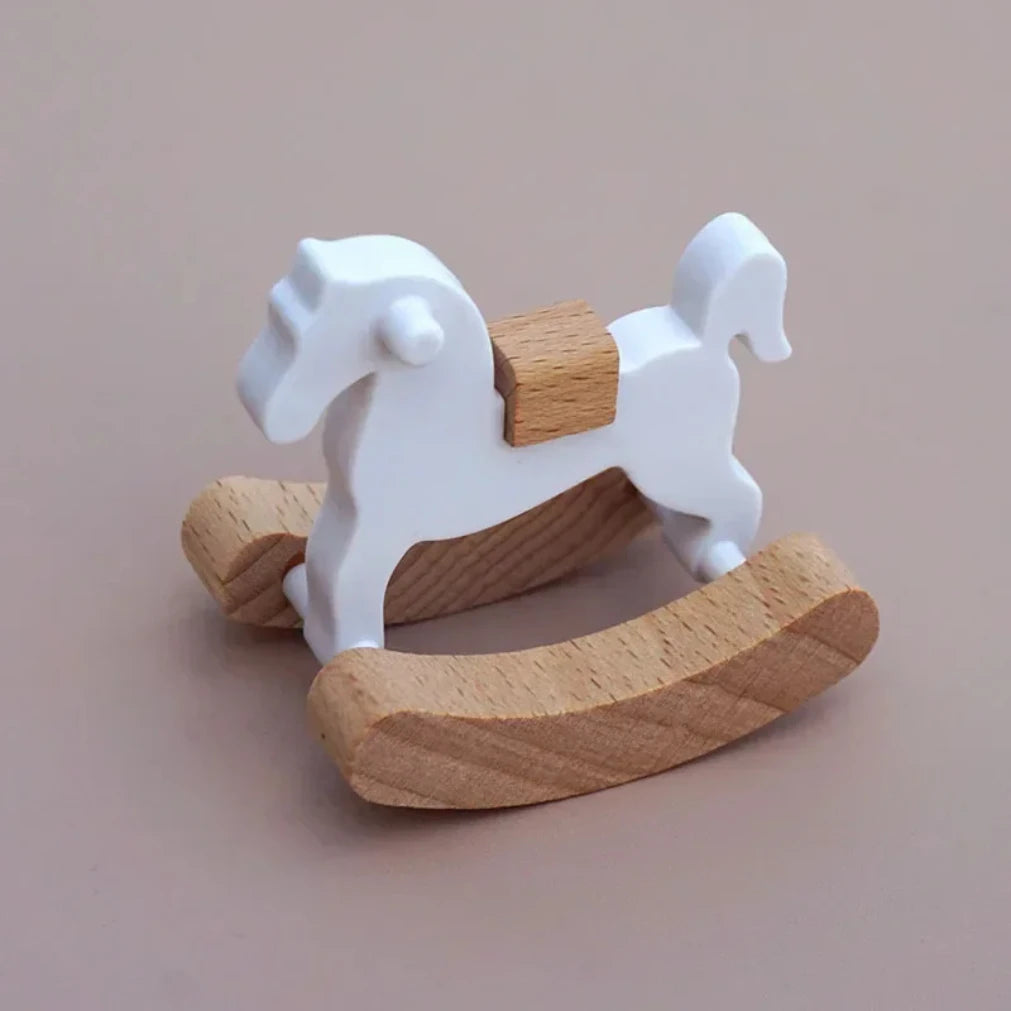 Mini Wooden Rocking Horse Figurine | Dollhouse Home Decor