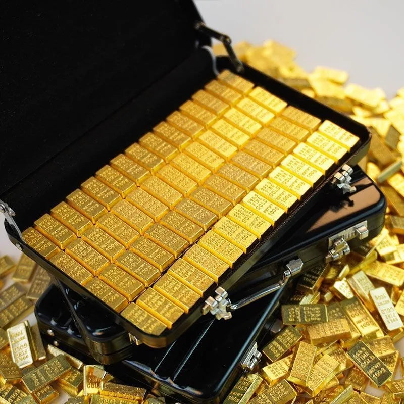 60Pcs Mini Replica Gold Bar Set with Briefcase 24K Gold-Plated Alloy Collectible Model Fake Gold Bar Decor for Home Office Peaceful Pleasures Health and Wellness
