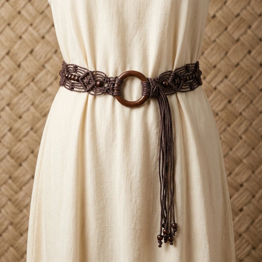 Bohemian Style Woven Belt for Women with Buckle Decoration Long Skirt Matching Peaceful Pleasures Health and Wellness
