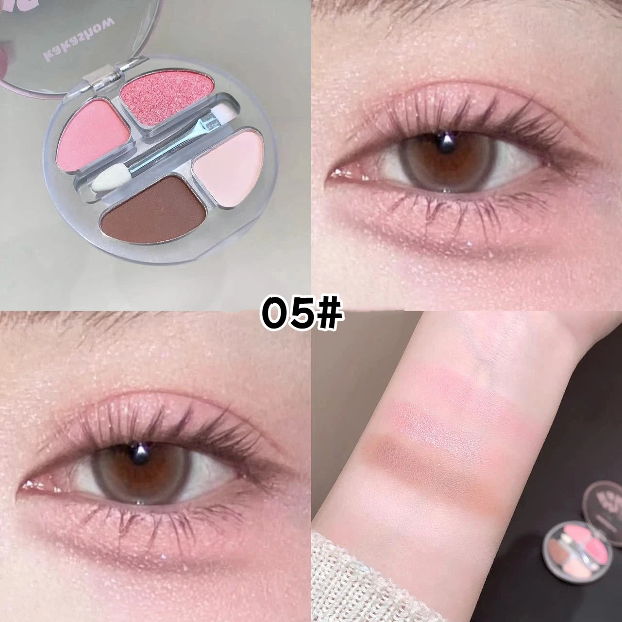 4-Color Shimmer Matte Eyeshadow Palette | Nude Rose Pink Glitter