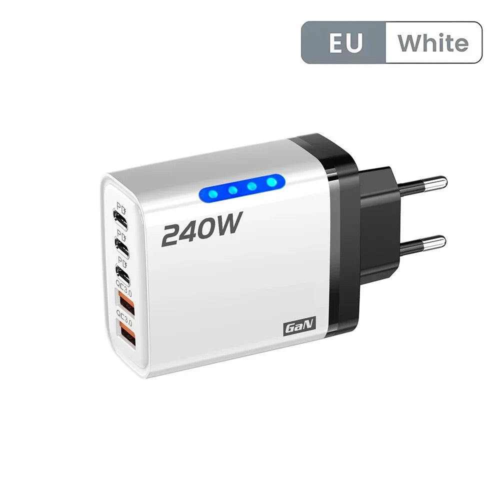 240W GaN 5-Port USB-C PD Fast Charger | iPhone Samsung Tablet
