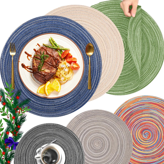 Placemats for Dining Table 6PC Linen Cotton Woven Non-slip Ironing Placemat Teacup Mat Round Plate mat Flower Mat Kitchenware Peaceful Pleasures Health and Wellness