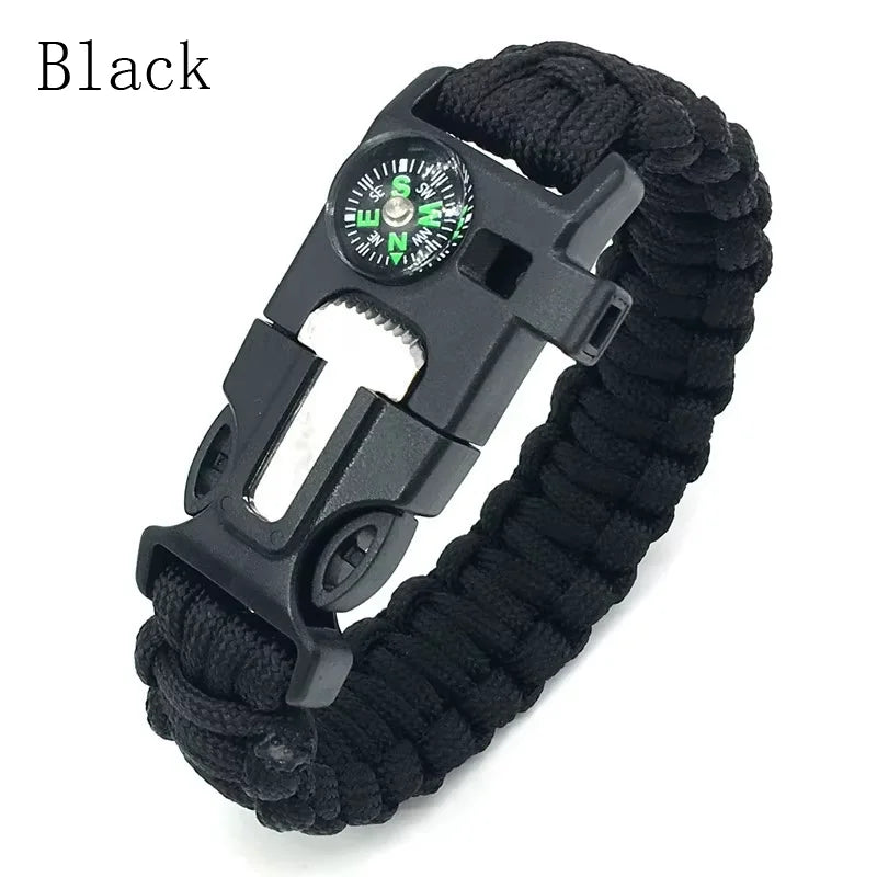 (No flint) Outdoor Survival Umbrella Rope SOS Bracelet Emergency Rescue Bracelet Compass Sport Tactical Whistle Bracelets Peaceful Pleasures Health and Wellness black rope