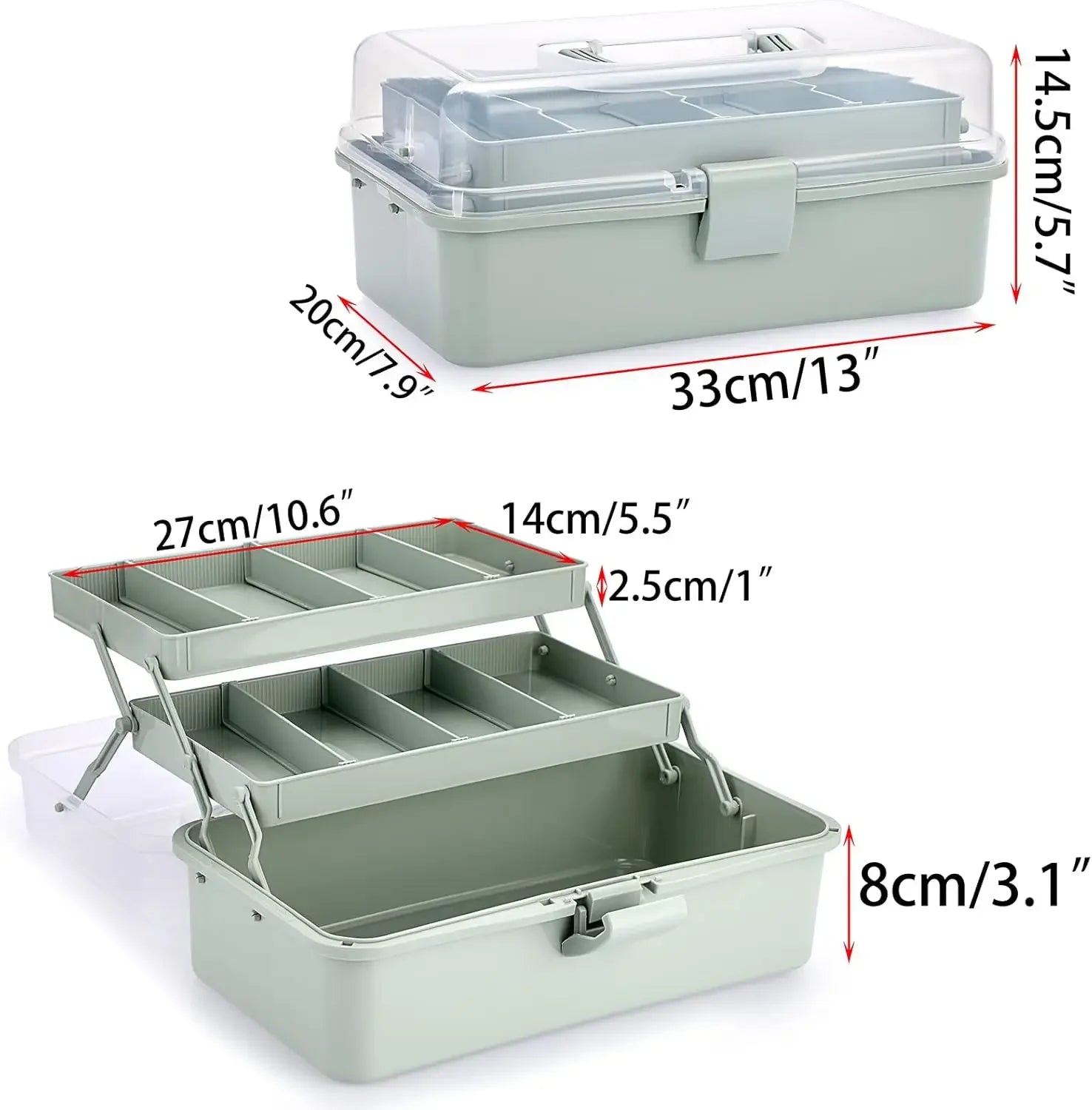 3-Layer Adjustable Storage Box with Handles – Haze Green Peaceful Pleasures Health and Wellness