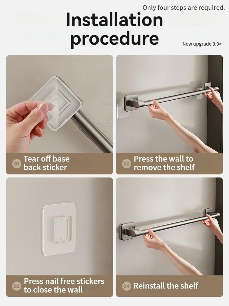 No-Drill Adhesive Towel Bar & Hook Rack – Bathroom & Kitchen