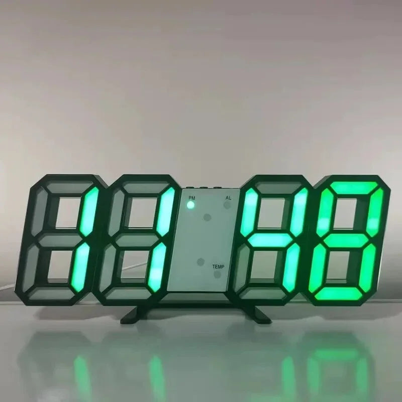 3D LED Digital Wall Clock – Alarm, Calendar & Timer LED Wall Clock Peaceful Pleasures Health and Wellness Black Green