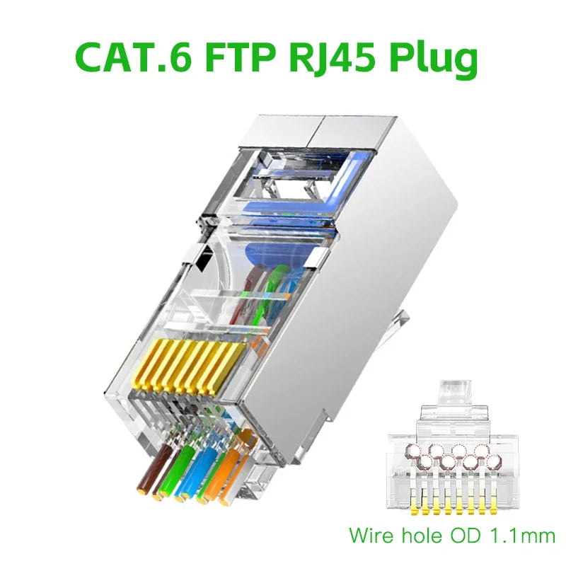 Cat6 Shielded Pass-Through RJ45 Gold-Plated 8P8C Connectors