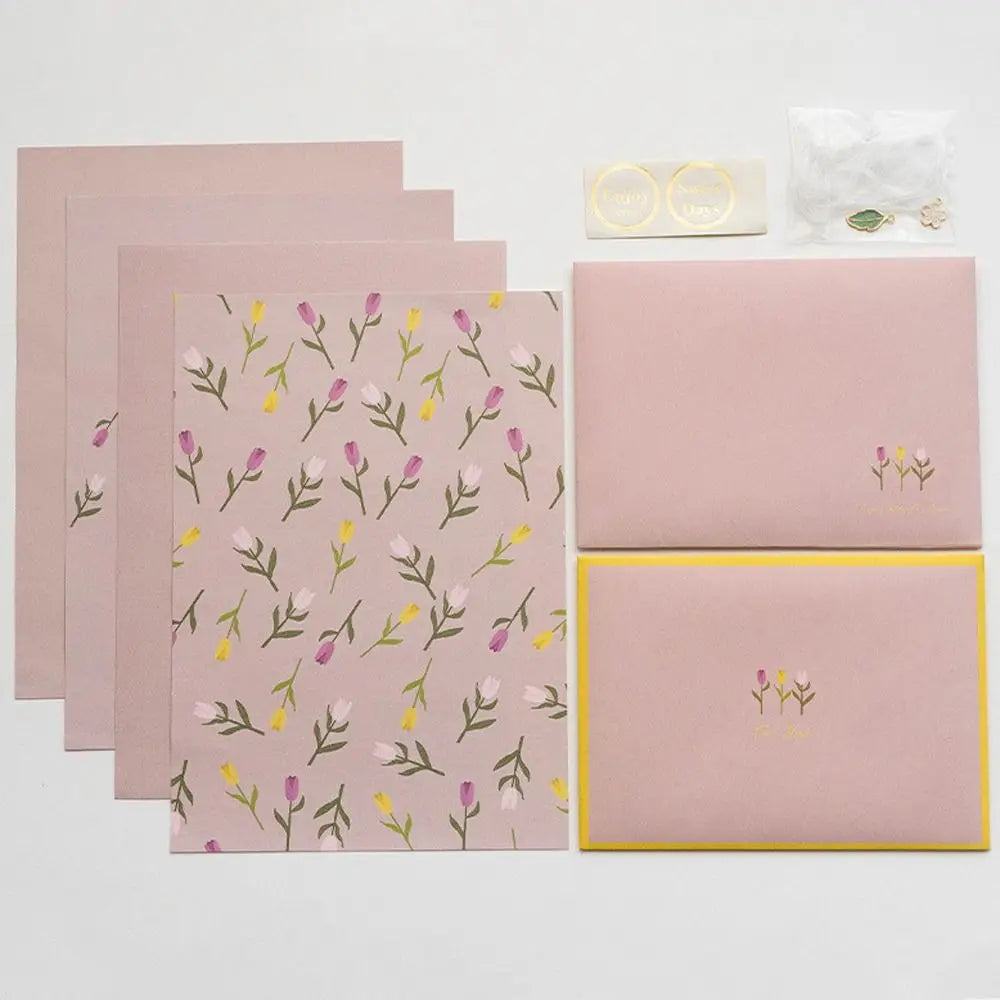 Gift Card Flowers Floral Envelopes with Stickers Greeting Letter Pads Kawaii DIY Postcard Letter Writing Paper Wedding Party Peaceful Pleasures Health and Wellness Dark pink
