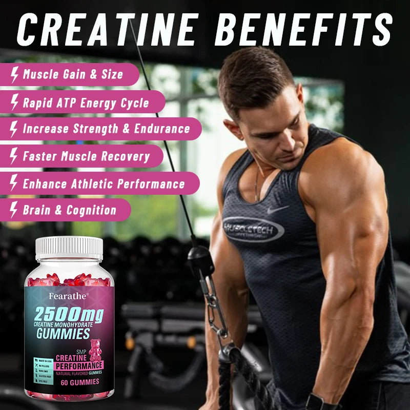 Creatine Monohydrate Gummies - Boost Energy, Build Muscle Mass, and Improve Athletic Performance, Supports Mood Health Peaceful Pleasures Health and Wellness