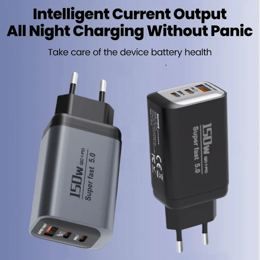150W USB-C PD & QC3.0 Fast Charger | EU UK US Travel Adapter USB Wall Charger Peaceful Pleasures Health and Wellness