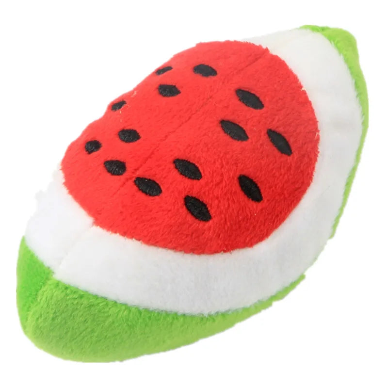 Pet Toys Plush Squeaky Toy Bite-Resistant Clean Dog Chew Puppy Training Toy Soft Banana Bone Vegetable Fruit Pet Supplies DC05 Peaceful Pleasures Health and Wellness Watermelon