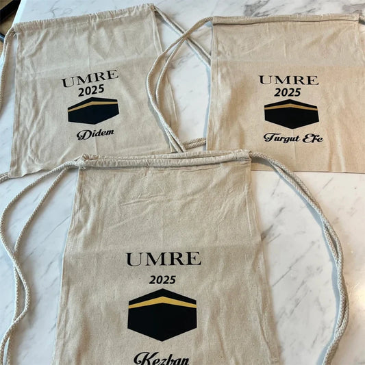 Personalized Umrah Mubarak Kaaba Drawstring Bag | Islamic Gift Personalized Gift Bag Peaceful Pleasures Health and Wellness