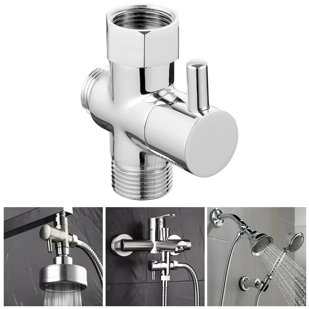 G1/2" 3-Way Brass Shower Diverter Valve T-Adapter | Chrome
