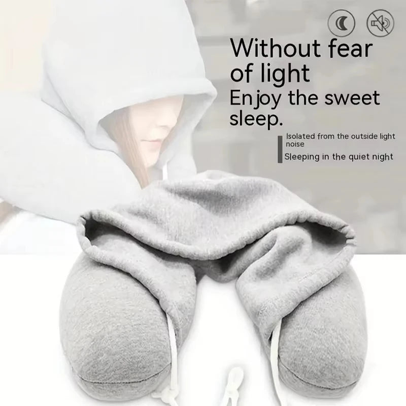 U-Shaped Hooded Travel Pillow for Napping, Neck Support, Portable & Versatile for Office, Airplane, Home Use Peaceful Pleasures Health and Wellness