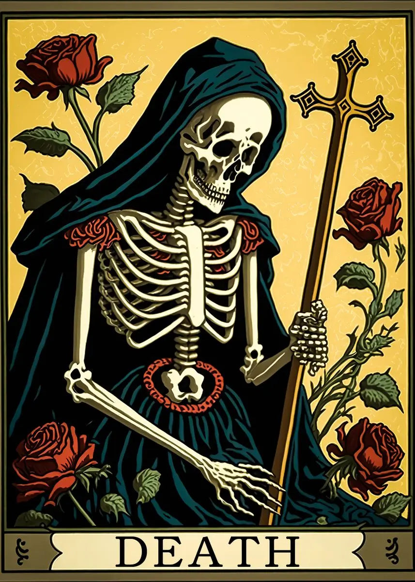 Death Tarot Card Skull Wizard Canvas Wall Art | Gothic Decor