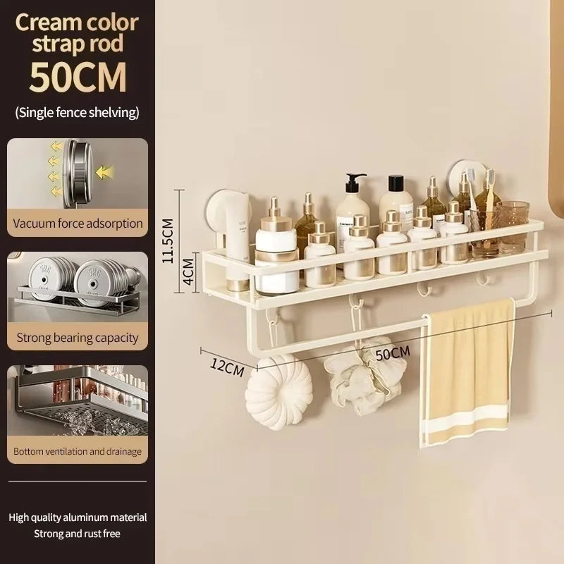 No-Drill Aluminum Bathroom Shelf | Suction Cup Wall Organizer