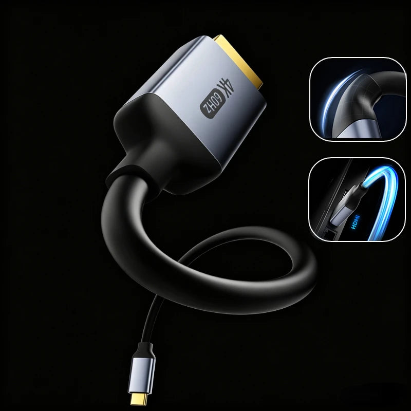 4K Type-C To HDMI Cable 4K@60Hz 2K@120Hz Type C HDMI Cables HDMI-Compatible Converter Adapter For Thunderbolt 3/4 Laptop TV Peaceful Pleasures Health and Wellness