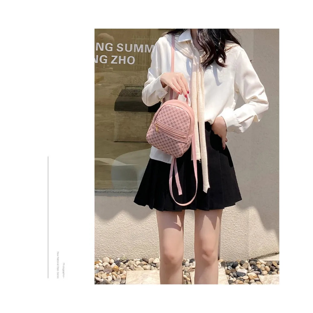 Solid Color Single Shoulder New Trendy Brand PU Women's Handbag Cute Crossbody and Backpack Casual Bag Fresh and Sweet Style Peaceful Pleasures Health and Wellness